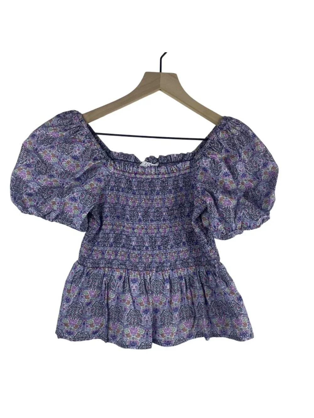 J.Crew Liberty Fabric Floral Smocked Puff Sleeve Peplum Top Medium Cotton BG161